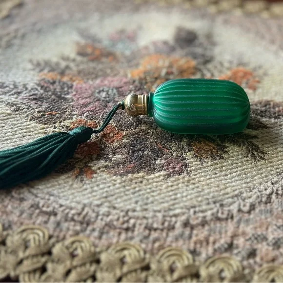 Green Glass Perfume Bottle with Tassel